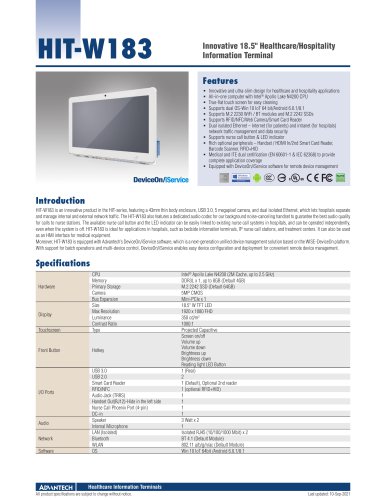 HIT-W183 Innovative Healthcare/Hospitality Information Terminal - Datasheet