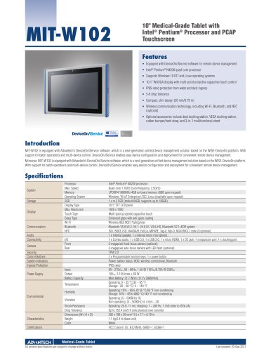 MIT-W102 10 inch Medical Tablet (Windows) - Datasheet