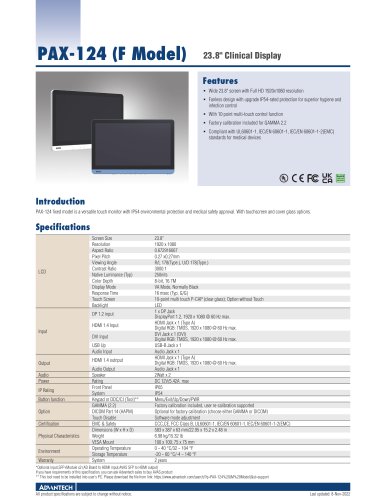 PAX-124 (F Model) 23.8" Clinical Display - Datasheet