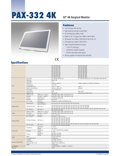 PAX-332 4K Surgical Monitor - Datasheet