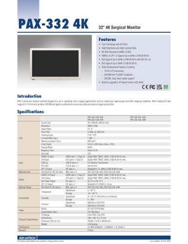 PAX-332 4K Surgical Monitor - Datasheet