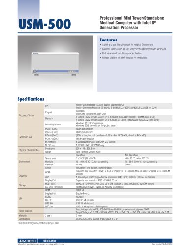 USM-500 8th Gen Medical Box PC - Datasheet