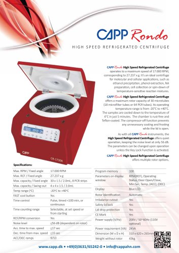 Capp Rondo HIGH SPEED REFRIGERATED CENTRIFUGE