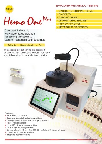 Hemo One Plus - Compact & Versatile Fully Automated Solution for testing Metabolic & Gastro-Intestinal (Fecal) Disorders