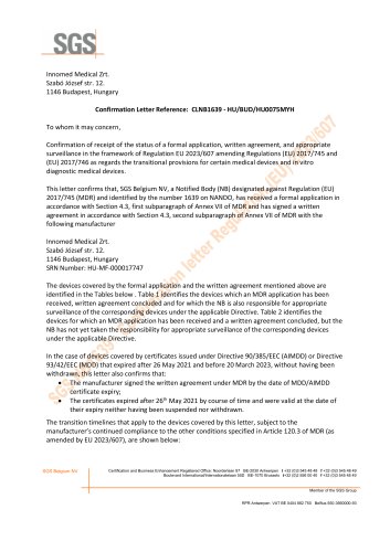 Confirmation letter for extension of MDD