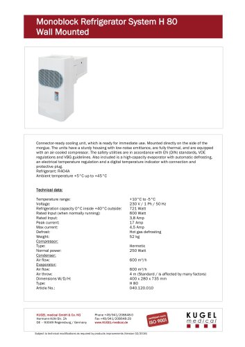 Monoblock  Refrigerator  System H 80 Wall  Mounted