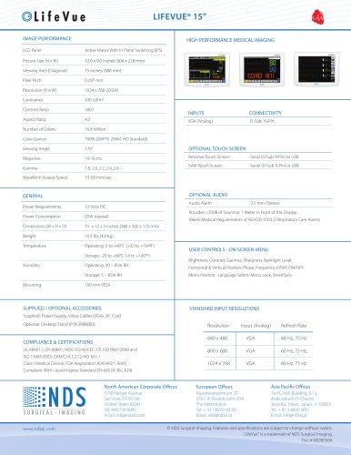 LifeVue 15" Technical Spec Sheet