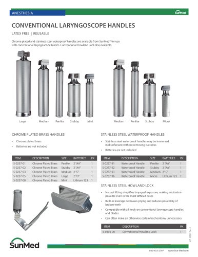 CONVENTIONAL LARYNGOSCOPE HANDLES