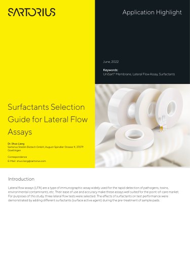 Surfactants Selection  Guide for Lateral Flow  Assays