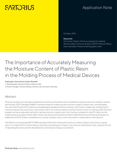 The Importance of Accurately Measuring  the Moisture Content of Plastic Resin  in the Molding Process of Medical Devices