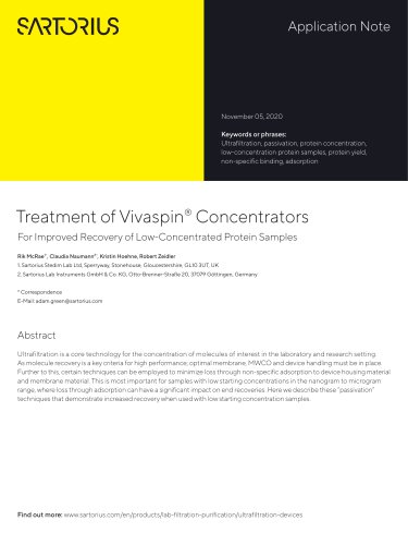 Treatment of Vivaspin® Concentrators