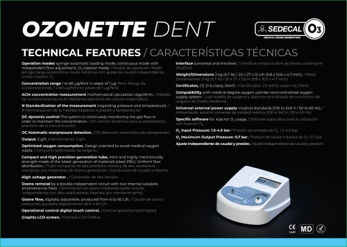 OZONETTE DENT_ TECH DATA