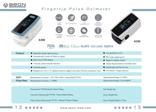 A300-A330 fingertip pulse oximeter