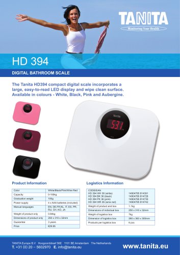 HD-394 COMPACT DIGITAL BATHROOM SCALE