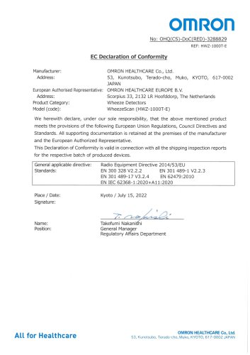 EC Declaration of Conformity WheezeScan (HWZ-1000T-E)