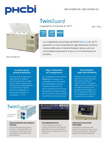 MDF-DC500VX-PE & MDF-DC700VX-PE - Ultracongeladores TwinGuard (–86 °C)