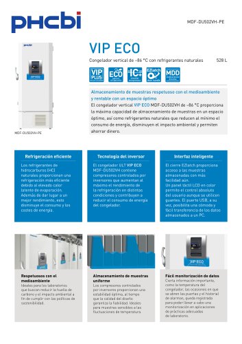 MDF-DU502VH-PE Congelador vertical de –86 °C con refrigerantes naturales