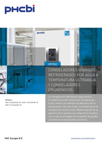 MDF-DU502VHW-PE / MDF-DU702VHW-PE / MDF-C2156VANW-PE Congeladores Híbridos Refrigerados por Agua
