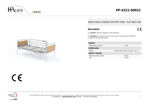 BEDS-FIXED CLINIQUE ON FOOT PADS - FLAT BED LOW