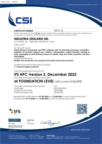 IFS CERTIFICATE