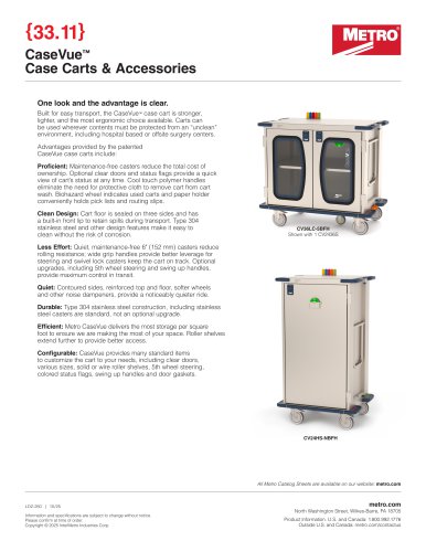 CaseVue Cart and Accessory SPEC SHEET 33.11
