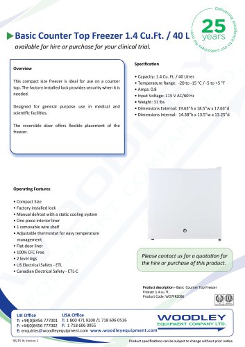 Basic Counter Top Freezer 1.4 Cu. Ft. / 40 L