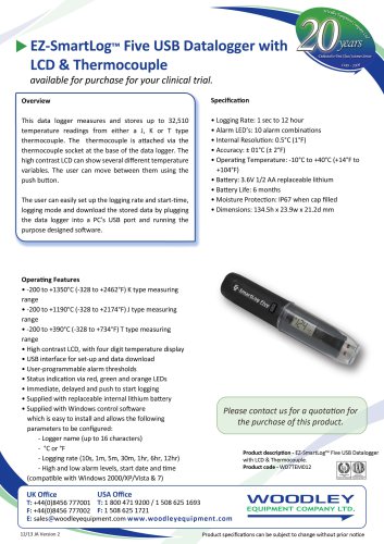 EZSmartLog Five USB Datalogger LCD with Thermocouple