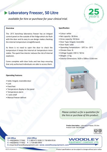 Laboratory Freezer, 50 Litre
