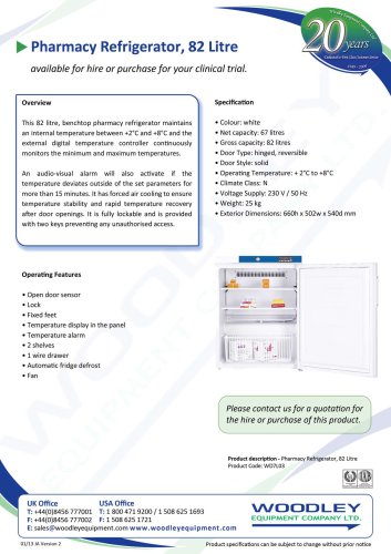 Pharmacy Refrigerator 82 Litres