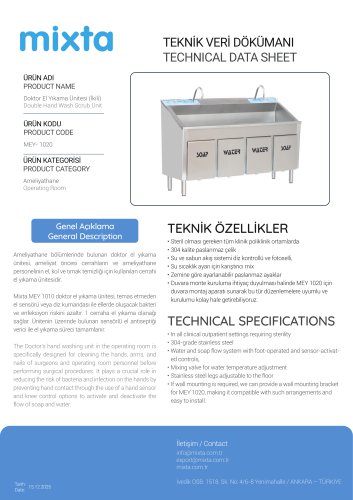 Double Hand Wash Scrub Unit MEY 1020