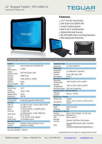 12" Rugged Tablet | TRT-4380-12