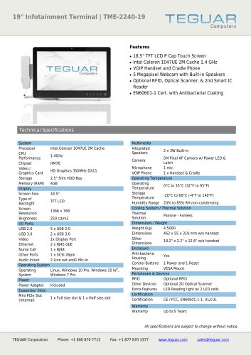 19" INFOTAINMENT TERMINAL | TME-2240-19