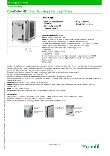 CamCube HF, filter housings for bag filters