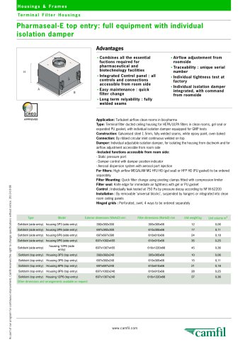 Pharmaseal-E top entry: full equipment with individual isolation damper