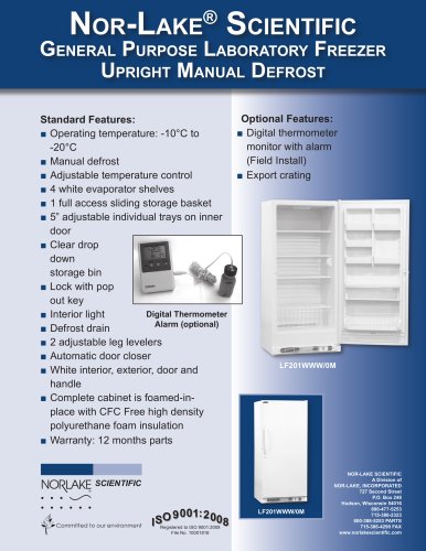 General Purpose Laboratory Freezer Upright Manual Defrost LF 201 WWW/OM