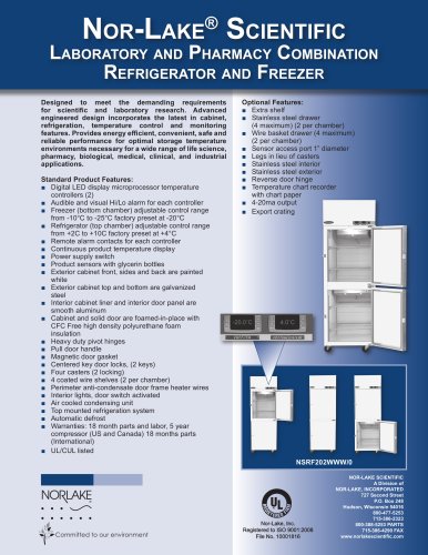 Laboratory and Pharmacy Combination Refrigerator and Freezer