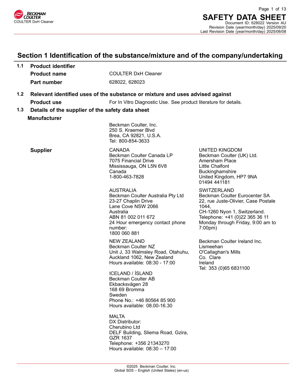 SAFETY DATA SHEET - Beckman Coulter