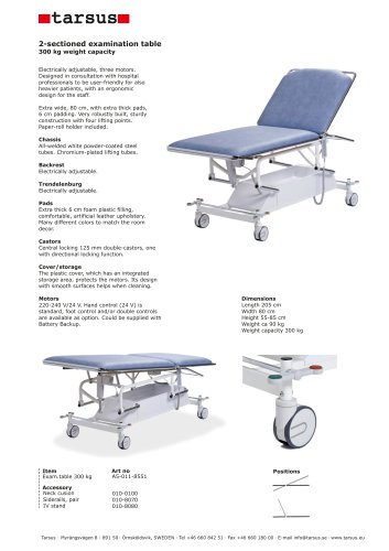 2-sectioned examination table 300 kg weight capacity