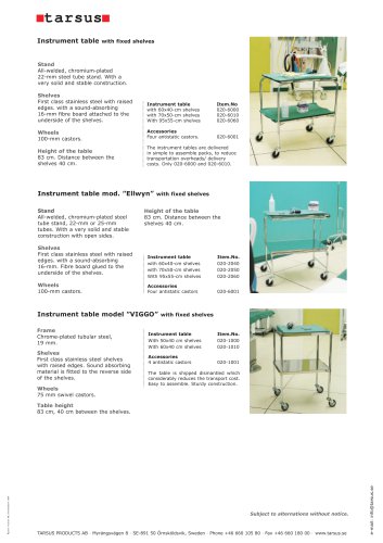 Instrument table with fixed shelves