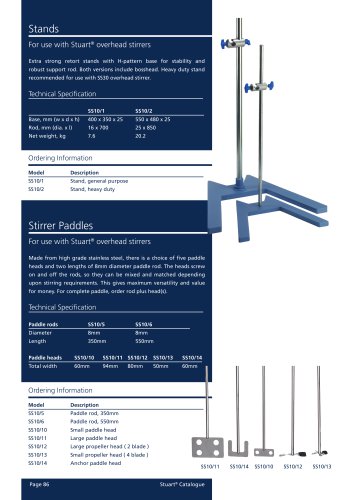 Overhead stirrer accessories, Stand and paddles