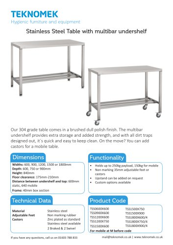 Table with multi bar with shelf