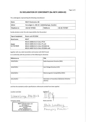 EU DECLARATION OF CONFORMITY (No NE74 14004-02)