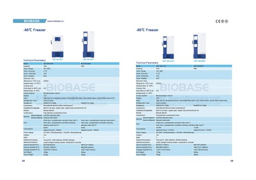 -86&deg;C Freezer BDF-86V168T BDF-86V348T