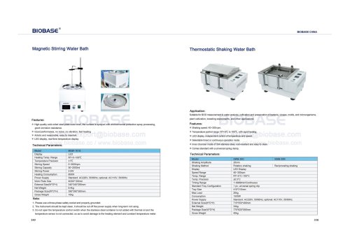 349-350 Magnetic Stirring Water Bath MSW-101S & Thermostatic Shaking Water Bath SWB-30R SWB-30C