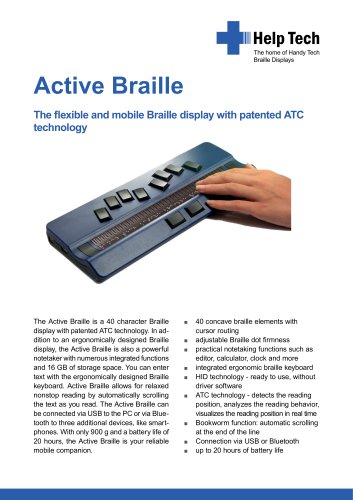 Active Braille - the flexible and mobile Braille display with patented ATC technology