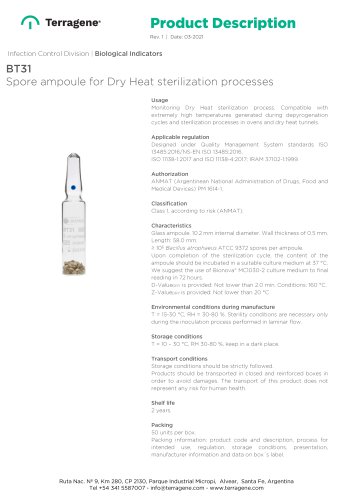 BT31 Spore ampoule for Dry Heat sterilization processes