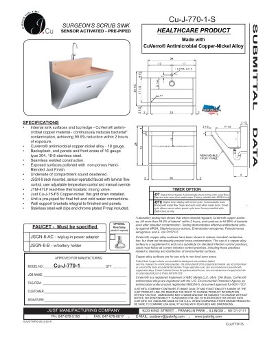 Cu-J-770-1-S SURGEON'S SCRUB SINK