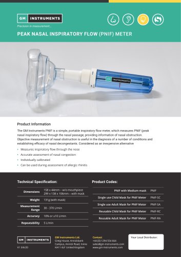 Peak Nasal Inspiratory Flow (PNIF) Meter