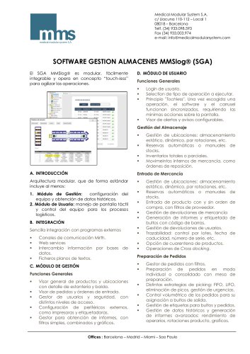 SOFTWARE GESTION ALMACENES MMSlogÒ (SGA)