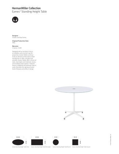 Eames Standing Height Table product sheet